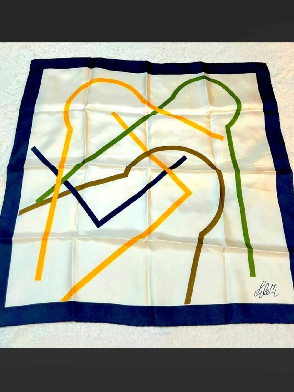 Vintage Liletti 34" Square Silk Scarf – Made in Italy – Abstract MCM – Hand-Sewn